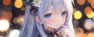 Preview wallpaper girl, flowers, hairpin, jewelry, anime, art