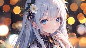Preview wallpaper girl, flowers, hairpin, jewelry, anime, art