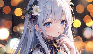 Preview wallpaper girl, flowers, hairpin, jewelry, anime, art