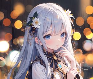 Preview wallpaper girl, flowers, hairpin, jewelry, anime, art