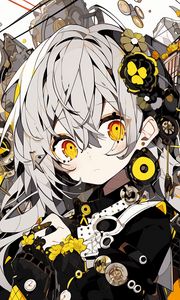 Preview wallpaper girl, flowers, hairpins, anime, yellow
