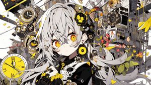 Preview wallpaper girl, flowers, hairpins, anime, yellow