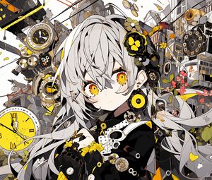 Preview wallpaper girl, flowers, hairpins, anime, yellow
