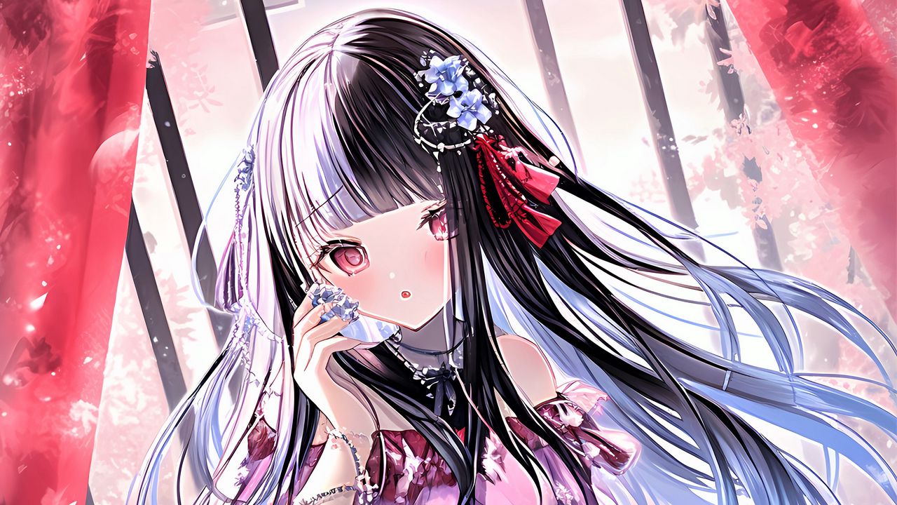 Wallpaper girl, flowers, hairpins, jewelry, dress, anime