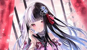 Preview wallpaper girl, flowers, hairpins, jewelry, dress, anime