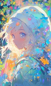 Preview wallpaper girl, flowers, hat, anime