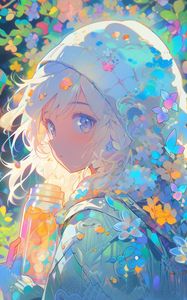 Preview wallpaper girl, flowers, hat, anime