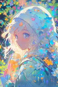 Preview wallpaper girl, flowers, hat, anime
