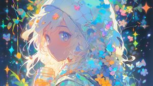 Preview wallpaper girl, flowers, hat, anime