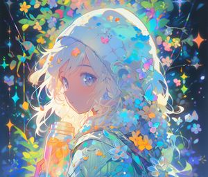 Preview wallpaper girl, flowers, hat, anime