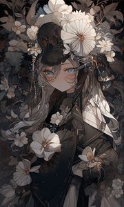 Preview wallpaper girl, flowers, jewelry, anime, art