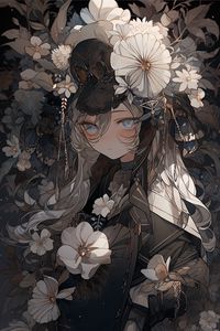 Preview wallpaper girl, flowers, jewelry, anime, art