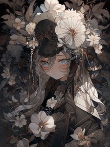 Preview wallpaper girl, flowers, jewelry, anime, art