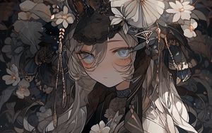 Preview wallpaper girl, flowers, jewelry, anime, art