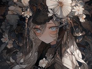 Preview wallpaper girl, flowers, jewelry, anime, art