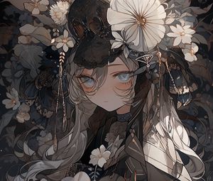 Preview wallpaper girl, flowers, jewelry, anime, art