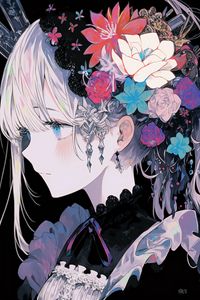 Preview wallpaper girl, flowers, jewelry, anime, art, profile