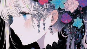 Preview wallpaper girl, flowers, jewelry, anime, art, profile