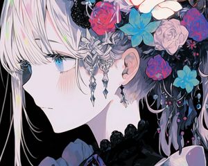 Preview wallpaper girl, flowers, jewelry, anime, art, profile