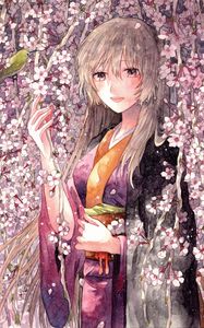 Preview wallpaper girl, flowers, kimono, anime, art