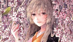 Preview wallpaper girl, flowers, kimono, anime, art