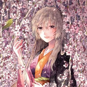 Preview wallpaper girl, flowers, kimono, anime, art