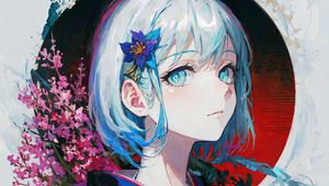 Preview wallpaper girl, flowers, kimono, paint, anime