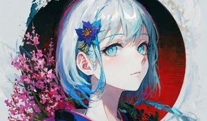 Preview wallpaper girl, flowers, kimono, paint, anime