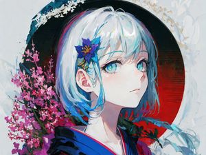 Preview wallpaper girl, flowers, kimono, paint, anime