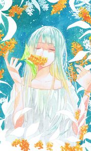 Preview wallpaper girl, flowers, leaves, watercolor, anime