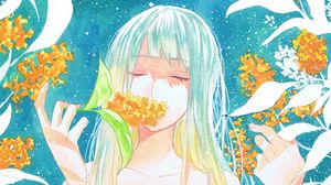 Preview wallpaper girl, flowers, leaves, watercolor, anime
