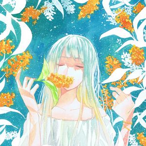 Preview wallpaper girl, flowers, leaves, watercolor, anime
