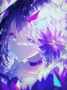 Preview wallpaper girl, flowers, light, anime