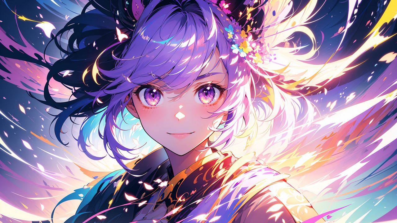 Wallpaper girl, flowers, light, anime, art