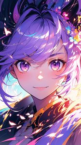 Preview wallpaper girl, flowers, light, anime, art