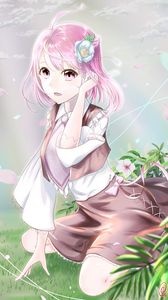 Preview wallpaper girl, flowers, petals, anime, art