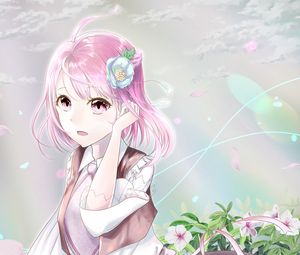 Preview wallpaper girl, flowers, petals, anime, art