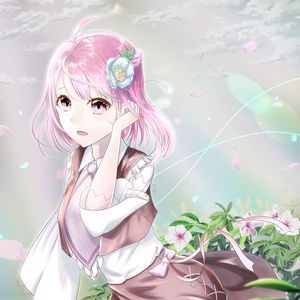 Preview wallpaper girl, flowers, petals, anime, art