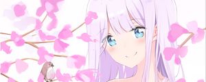 Preview wallpaper girl, flowers, petals, anime, light