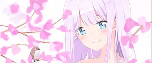 Preview wallpaper girl, flowers, petals, anime, light