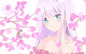 Preview wallpaper girl, flowers, petals, anime, light