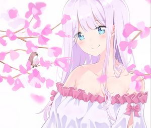 Preview wallpaper girl, flowers, petals, anime, light