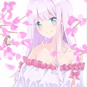 Preview wallpaper girl, flowers, petals, anime, light