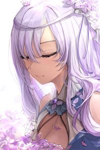 Preview wallpaper girl, flowers, petals, anime, purple