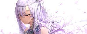 Preview wallpaper girl, flowers, petals, anime, purple