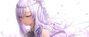Preview wallpaper girl, flowers, petals, anime, purple