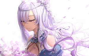 Preview wallpaper girl, flowers, petals, anime, purple