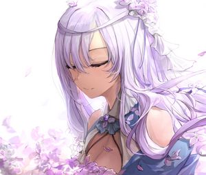 Preview wallpaper girl, flowers, petals, anime, purple