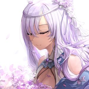 Preview wallpaper girl, flowers, petals, anime, purple