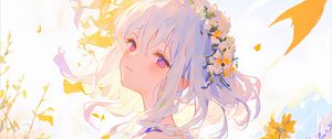 Preview wallpaper girl, flowers, petals, light, anime